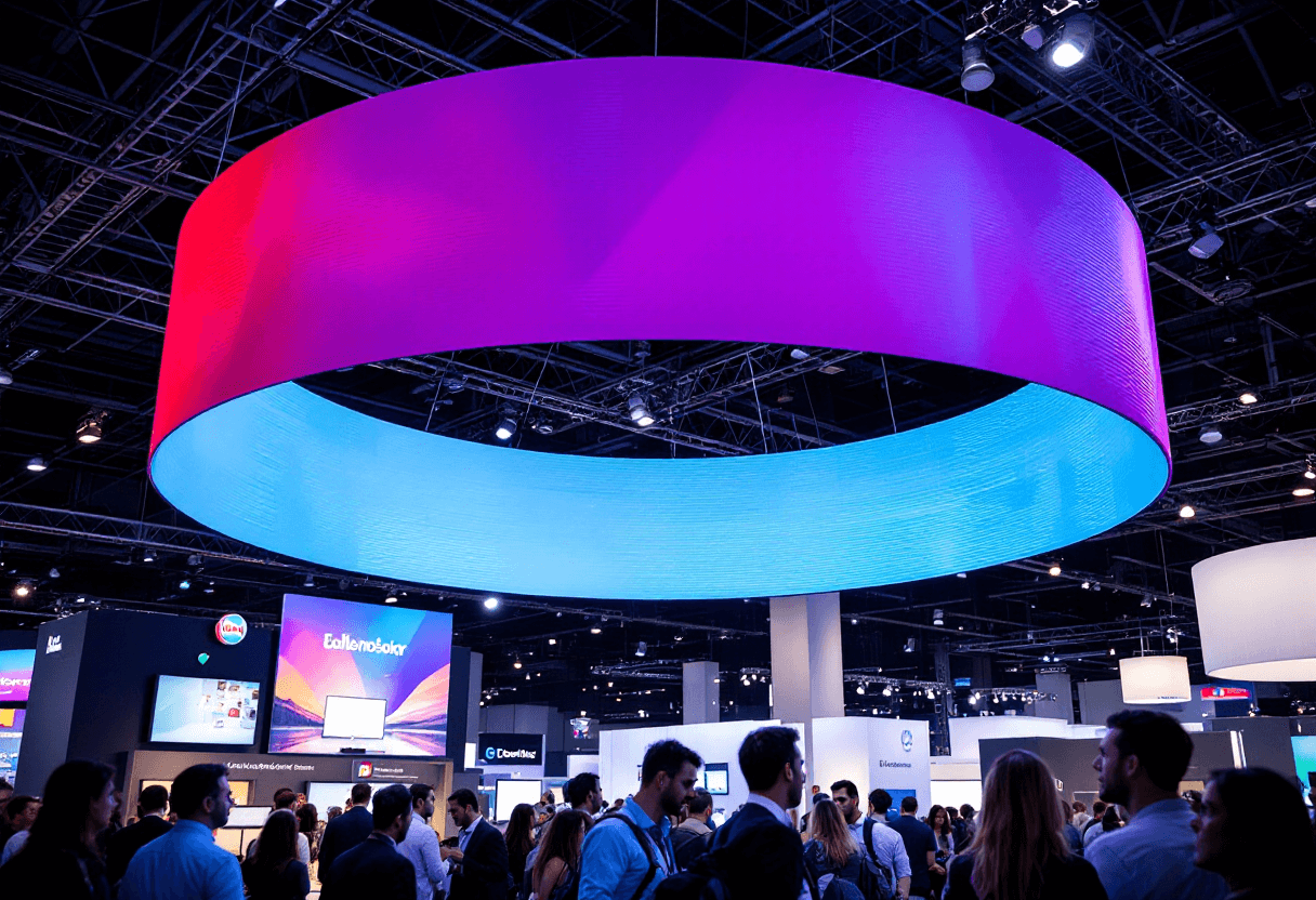 Structure événementielle suspendue installée dans un salon